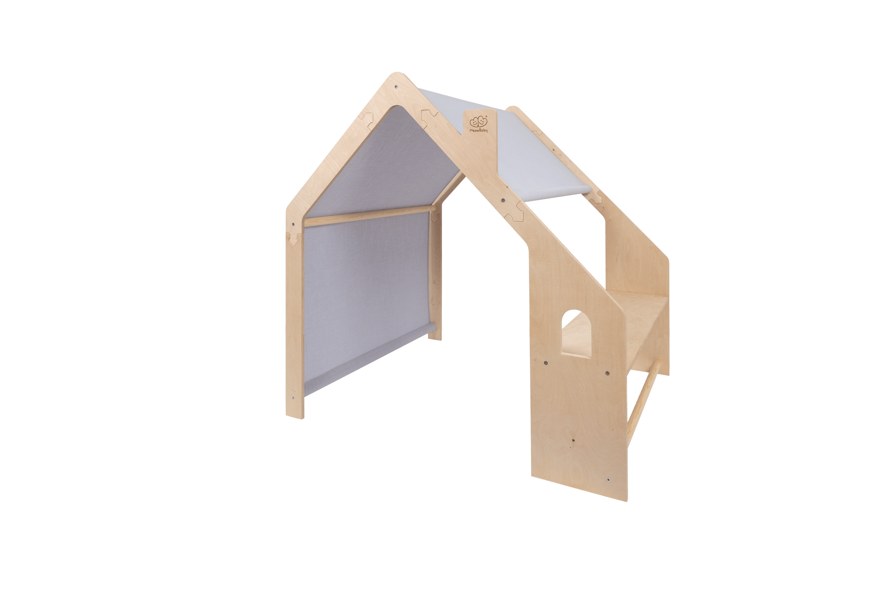 MeowBaby® Casita de Madera Natural para Niños - Techo Azul - ZuriBoo