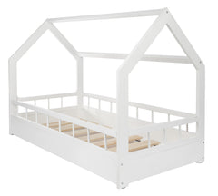 Cama escandinava para niño con forma de casita, 160x80cm + barandillas