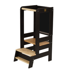 Ayudante de cocina de madera con tablero negro, negro con elementos naturales