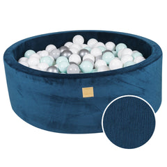 Piscina de bolas redonda con 200 bolas, 90x30 cm, azul marino, pana de terciopelo