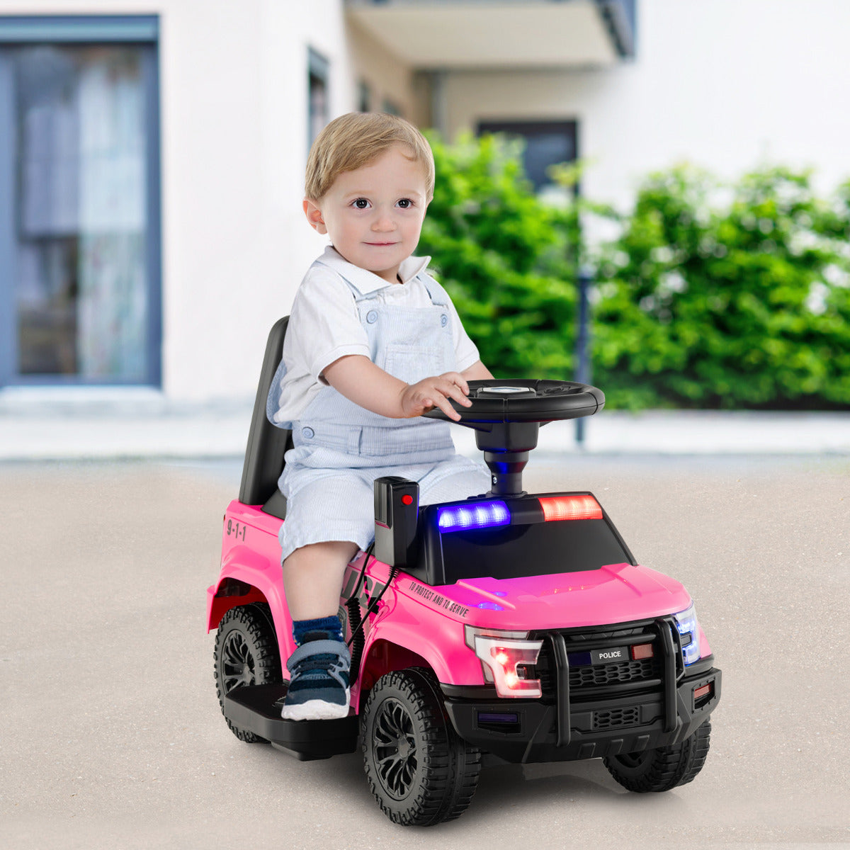 6V Coche Eléctrico de Policía para Niños Vehículo de Policía a Batería con Megáfono Luz de Alarma para 18-60 Meses 62 x 44 x 43 cm Rosa