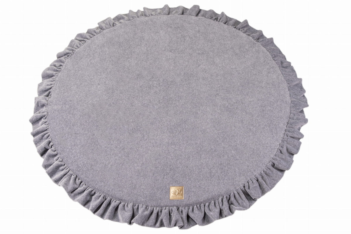 Alfombra de juego redonda de espuma para bebé, 100 cm, con volante certificado, terciopelo, gris claro