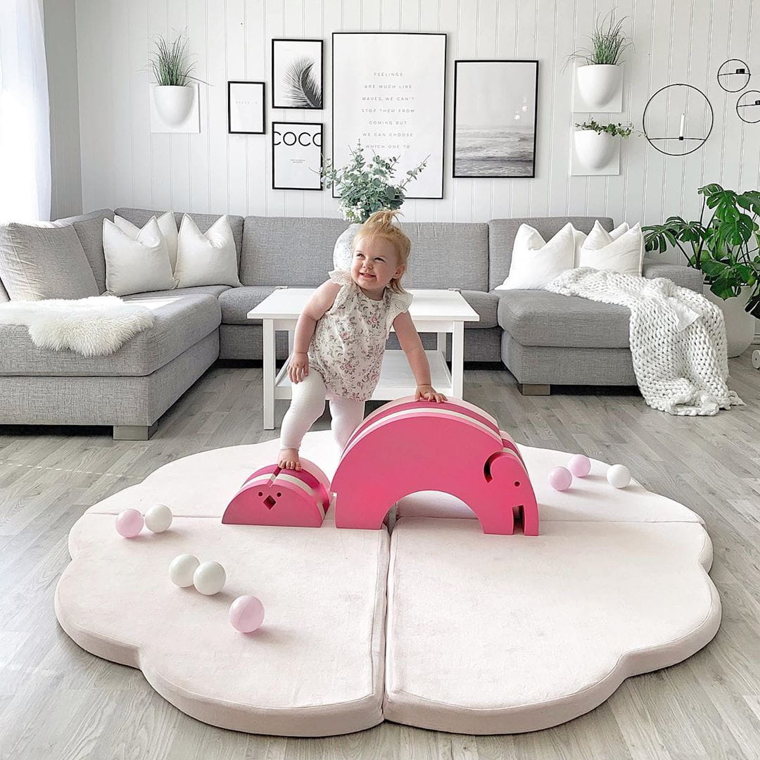 Baby Cloud Alfombra de juego plegable de espuma certificada, 160x160 cm, terciopelo, rosa claro