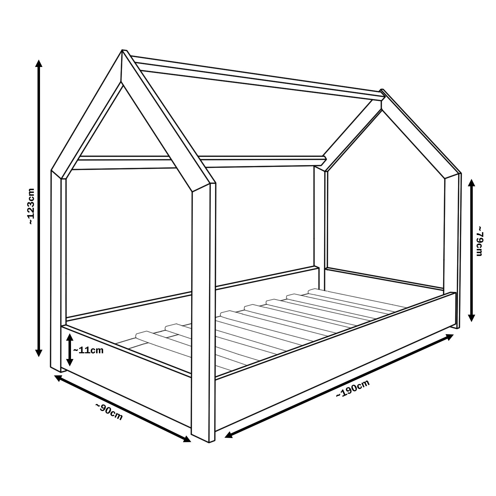 Cama escandinava para niño con forma de casita, 190x90cm