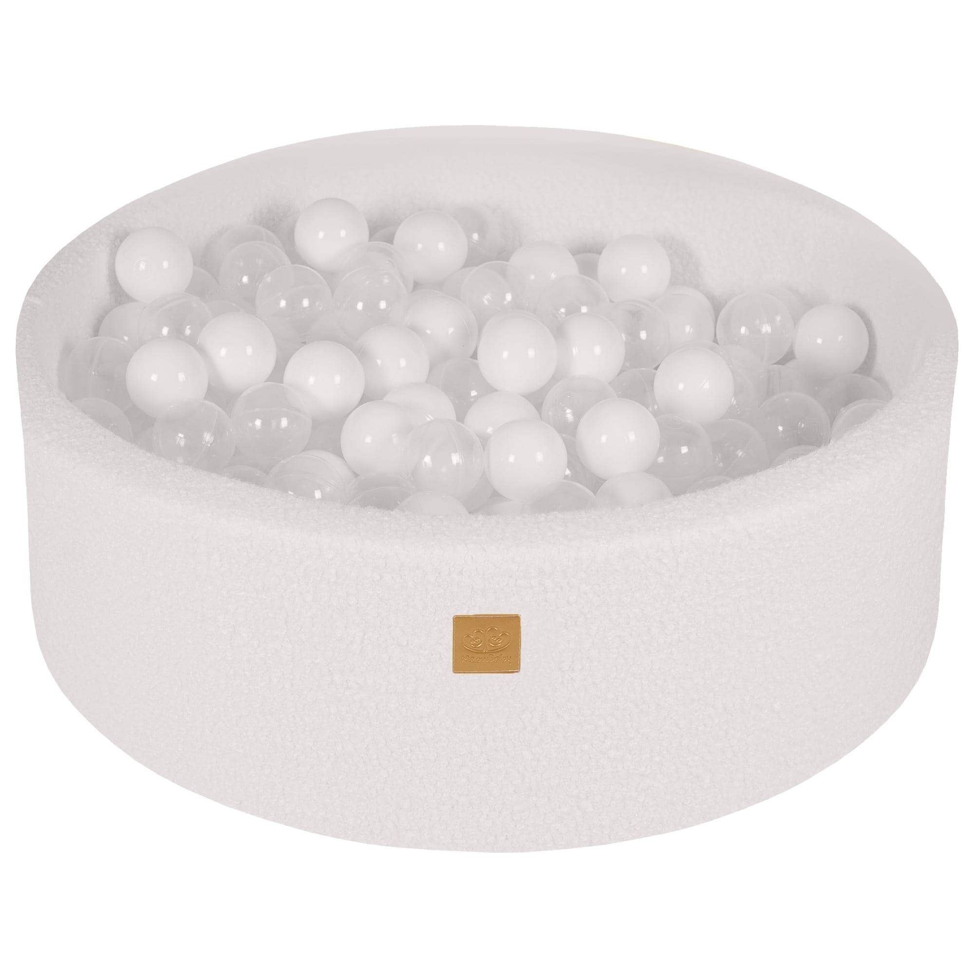 Piscina de bolas redonda con 200 bolas blancas y transparentes, 90x30 cm - White Boucle - ZuriBoo