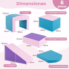 Bloques de Escalada de Espuma 6 Piezas Juego de Escalada Suave para Niños Juego de Actividades de Trepar y Gatear con Túnel Rampa Azul