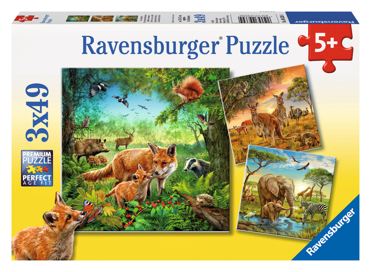 Ravensburger Puzzle 3x49 ud Mundo Animales