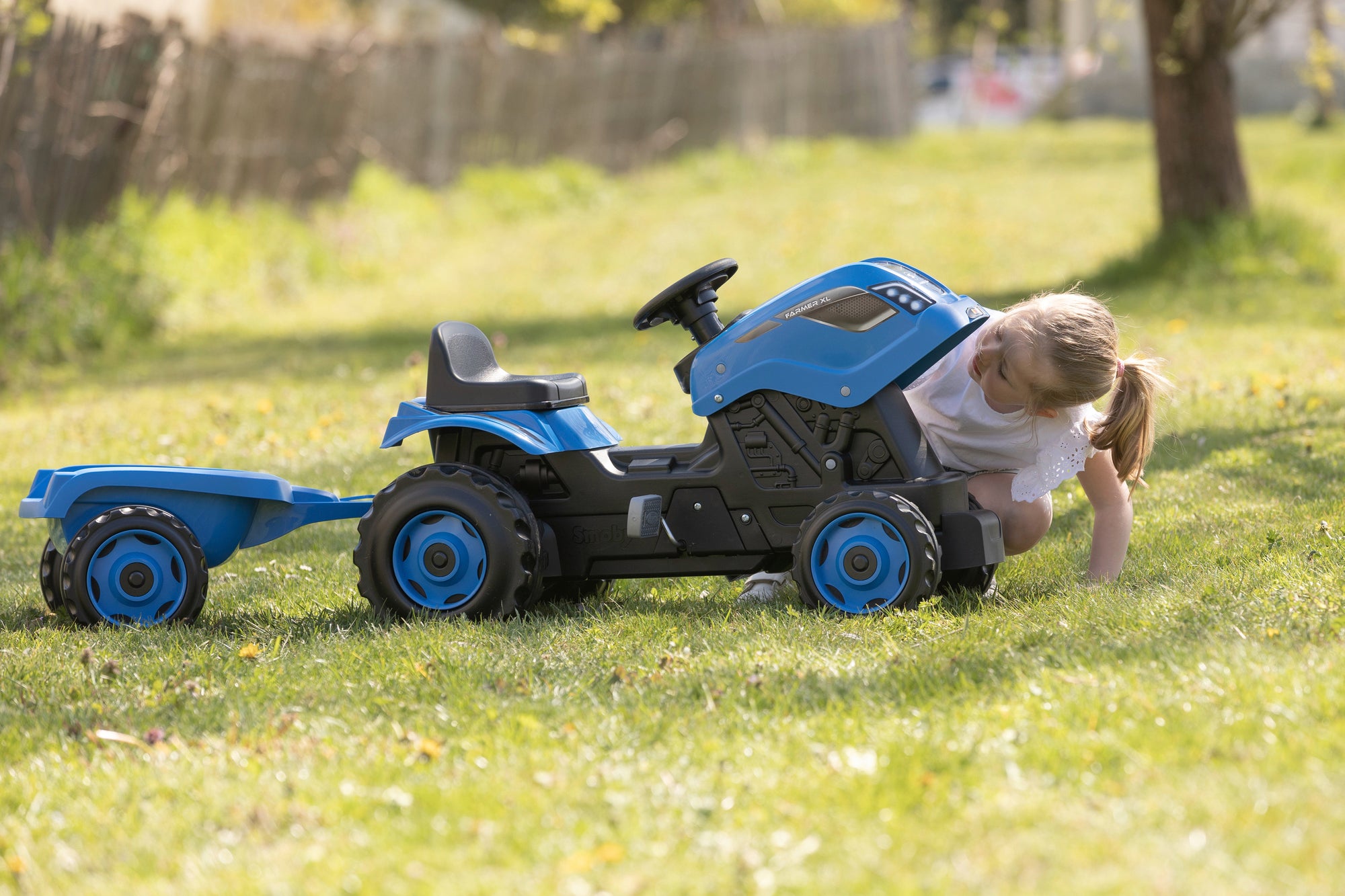 Smoby Traktor Blue Farmer Xl Con Carro