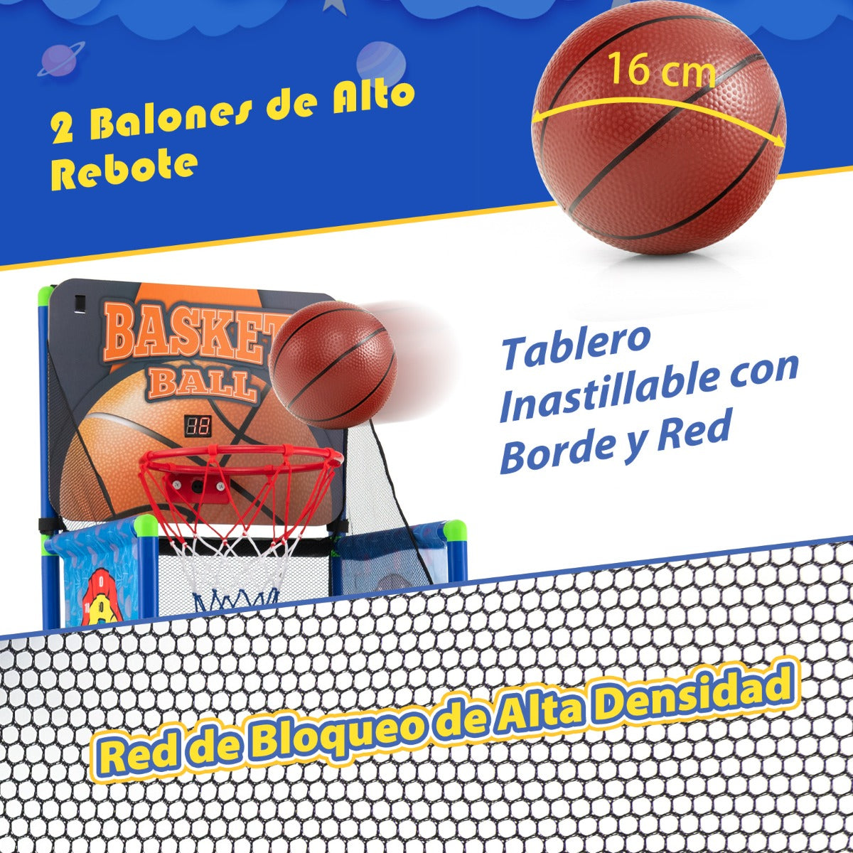 Juego de Baloncesto para Niños de Pelotas Adhesivas con Marcador Electrónico y Efectos de Sonido 80,5 x 41,5 x 135 cm