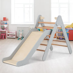 Juego de Escalada Triangular 2 en 1 con Tobogán Ajustable Juguete Escalador de Madera para Interior y Exterior para Niños 1+ Año Gris