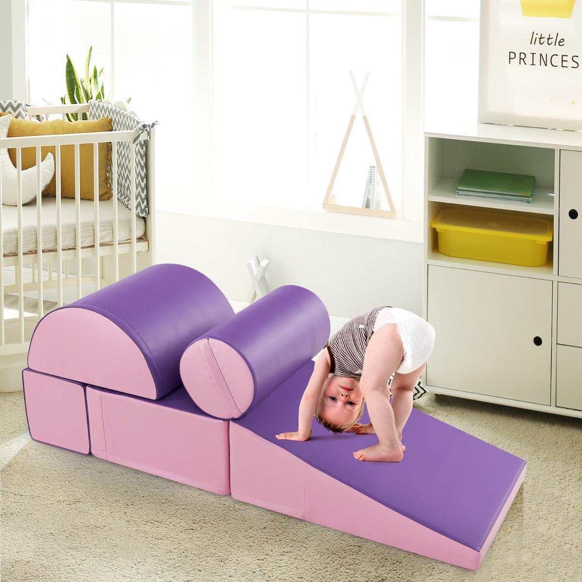 Juego de Espuma Suave de 5 Piezas para Escalar y Gatear para para el Desarrollo Infantil Morado y Rosa