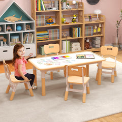 Juego de Mesa Infantil y 4 Sillas Escritorio Ajustable en Altura con Superficie de Graffiti Mesa Multiusos para Arte y Estudio Natural