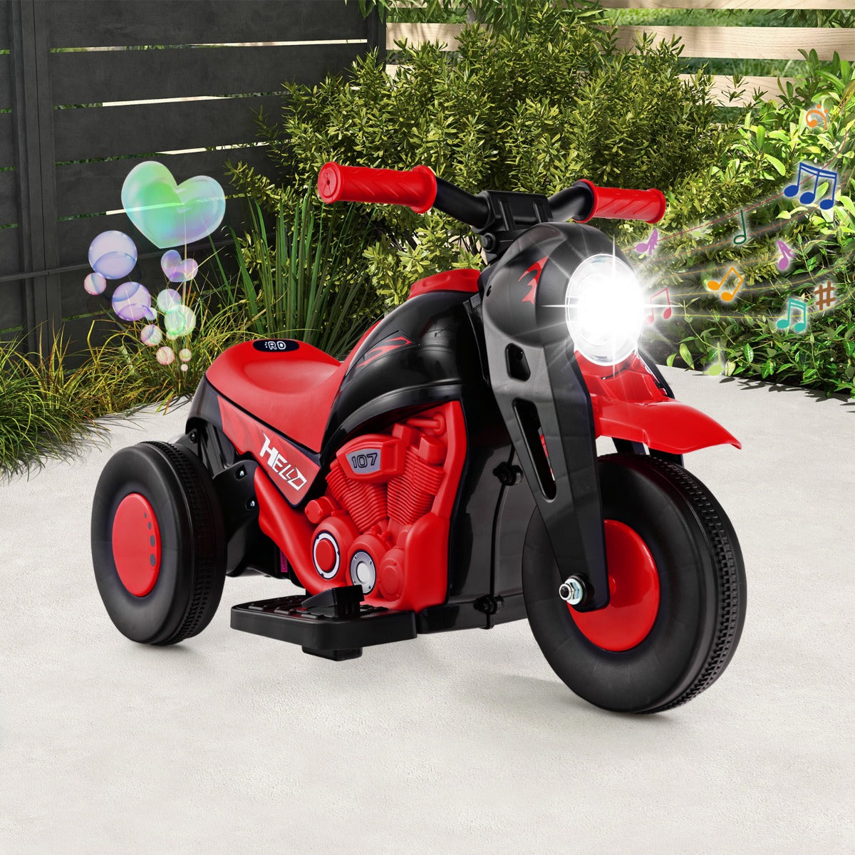 Motocicleta Eléctrica para Niños con Creador de Burbujas Faro LED Interruptor de Avance y Retroceso y Música Carga 30kg Rojo