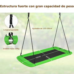 Set Columpio con Cuerdas Regulables para Niños Estructura en Acero Impermeable para Interior Exterior Pórtico Patio Verde 150 x 80 cm