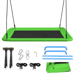Set Columpio con Cuerdas Regulables para Niños Estructura en Acero Impermeable para Interior Exterior Pórtico Patio Verde 150 x 80 cm