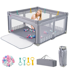 Parque Infantil Grande para Bebé 150 x 150 cm Plegable con Puerta con Cremallera, 50 Pelotas Oceánicas-Gris