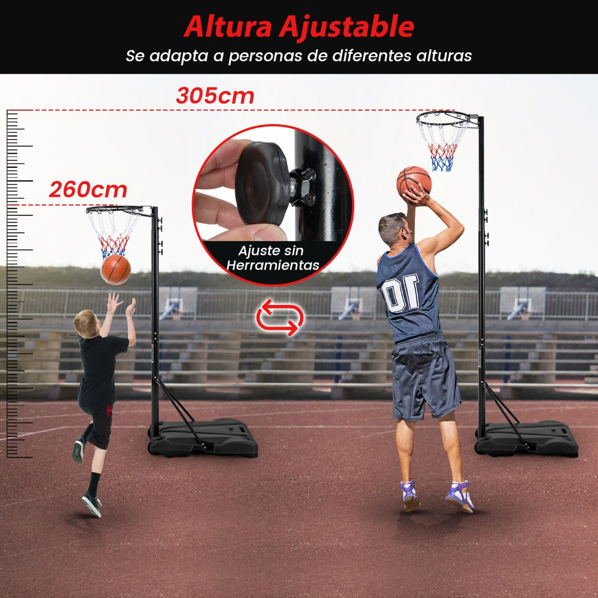 Soporte Portátil para Aro de Baloncesto Sistema de Portería de Baloncesto de Altura Ajustable con Base Rellenable 2 Ruedas Lisas Negro