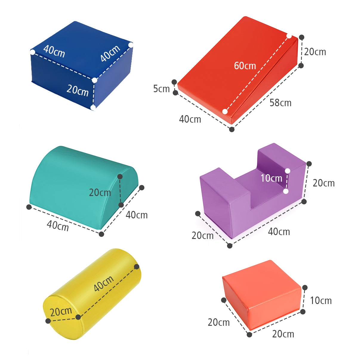 Equipo con 6 Piezas de Diferentes Formas para Jugar y Escalar para Desarrollo Motricidad de los Niños Multicolor-Amarillo
