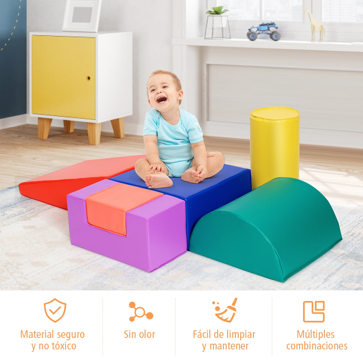 Equipo con 6 Piezas de Diferentes Formas para Jugar y Escalar para Desarrollo Motricidad de los Niños Multicolor-Amarillo