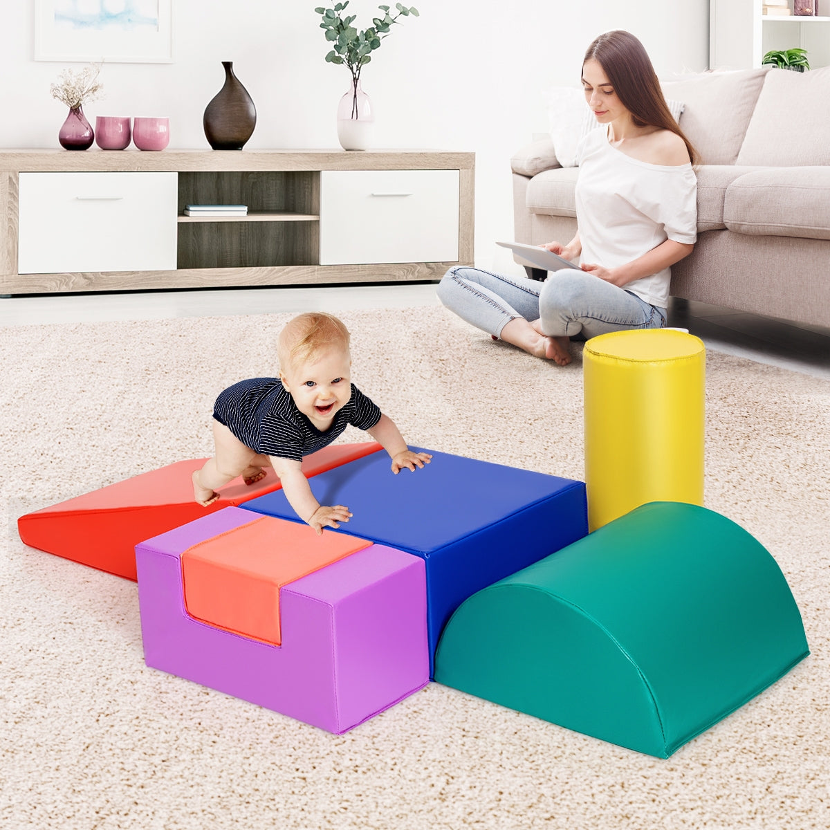 Equipo con 6 Piezas de Diferentes Formas para Jugar y Escalar para Desarrollo Motricidad de los Niños Multicolor-Amarillo