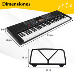 Teclado Electrónico de 61 Teclas con 300 Ritmos 3 Modos de Enseñanza Pantalla LED Teclado Doble Micrófono