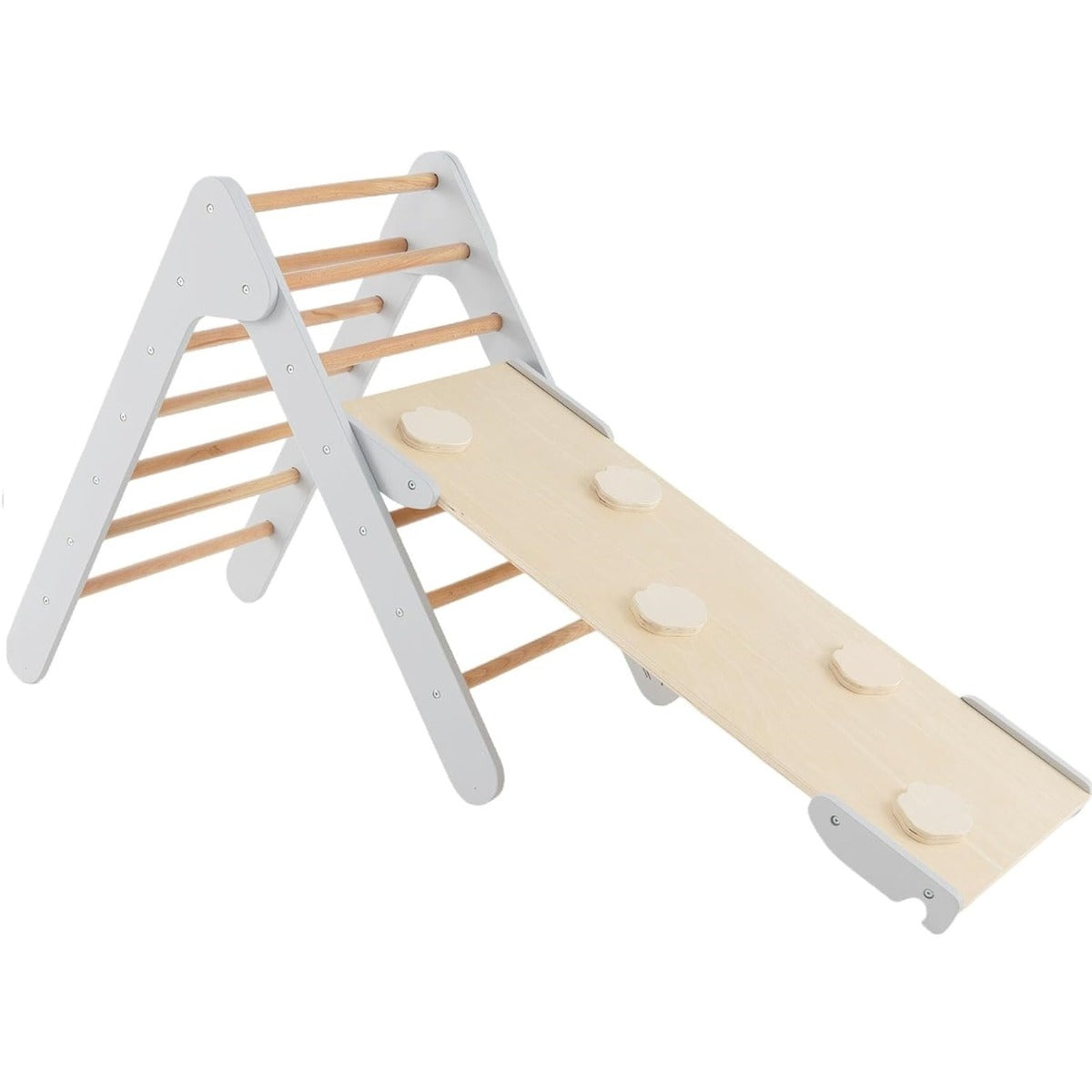 3 en 1 Triángulo de Escalada con Rampa Ajustable para Escalar y Deslizarse Escalador Triangular de Madera Juguetes para Niños Gris