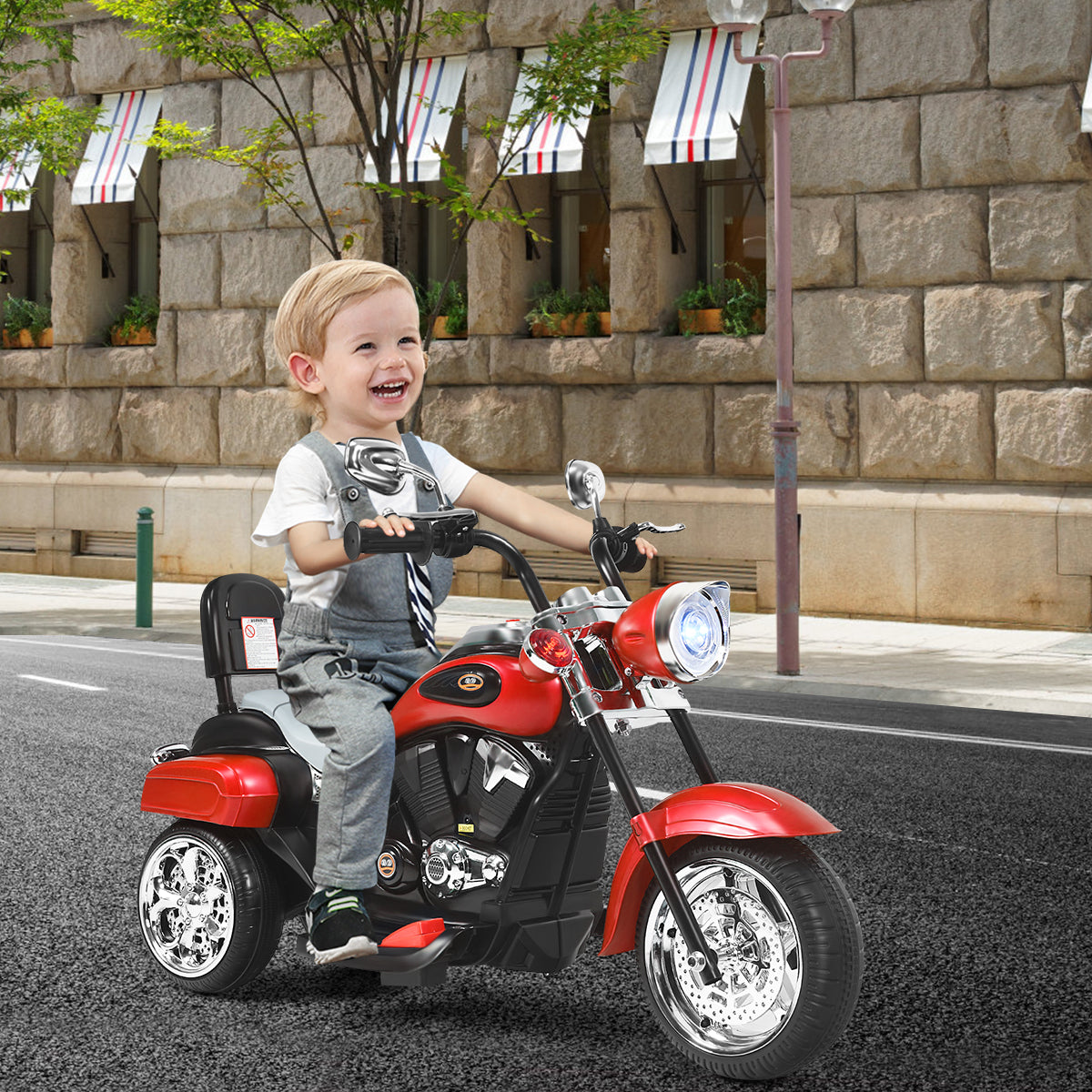 Moto en Estilo Chopper para Niños Moto Montable Alimentada a Batería con Marcha Adelante Conducción Realística Rojo